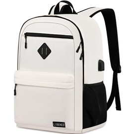 LIBENED School backpack for Teen, 15.6 inch Travel Laptop Backpack with USB Charging Port, Large Computer Bookbag with Compartments C57-Beige-US