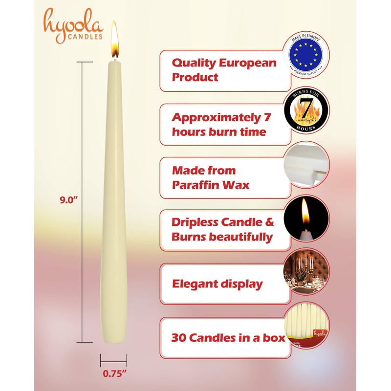 Hyoola Tall Taper Candles - Tapered Candles - Ivory Dripless