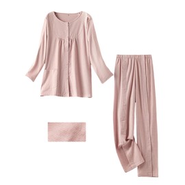 Aylashine Women’s Bedridden Pajamas Set Bedridden Patient Clothing,Fully Open Design Brushed Cotton for Autumn and Winter Warm and Comfortable Pink (XL)