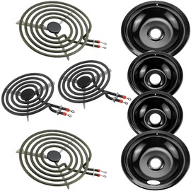 5304430149 5304430150 Porcelain Burner Drip Pan Cooktop Set & MP22YA Electric Range Burner Element Unit Set - Compatible with Frigi-daire Ken-more Tap-pan Electric Range Stove Top by AMI PARTS
