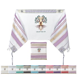 Holy Land Market Grafted IN - Messianic Christian Prayer Shawl/Tallit Prayer Shawl - Creation and Restoration Talit (Light Purple)