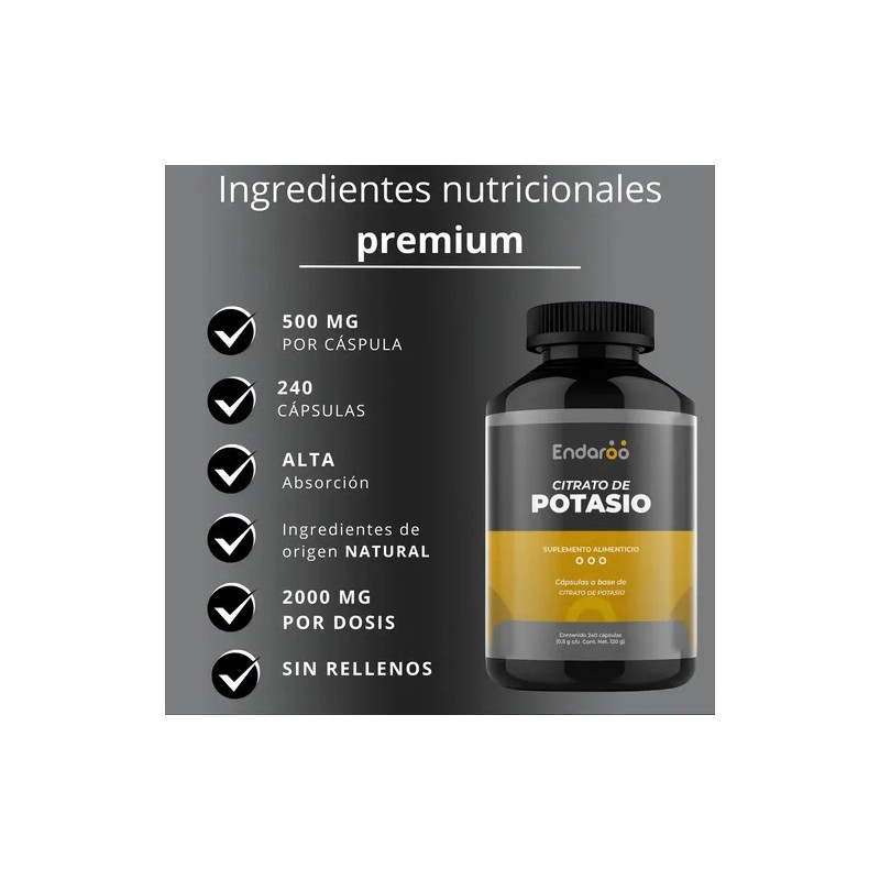 Citrato Magnesio Potasio Endaroo 240 Cápsulas Sabor Lactosa Gluten Free