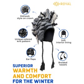 THE COLLECTION ROYAL Mohawk Woolen Lined Winter Beanie Ear Flap Beanie Men Hat (Purple)