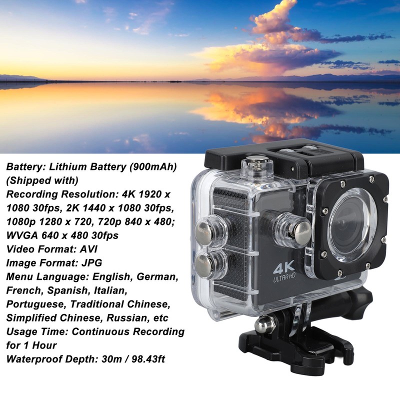 4K 30FPS Action Camera Ultra HD Underwater Camera 98FT Waterproof