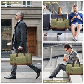 Litvyak Duffle Bag for Travel, Carry on Bag Travel Bags for Men Canvas Travel Duffel Bags Overnight Weekend Gym Bag Carry On Luggage Bags (Army Green+Toiletry Bag)