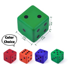 Anboor Large Foam Dice for Adults kids - 3.15" Jumbo Big Colorful Dice Giant Soft Fun for Game Nights & Classroom Activities (Green)
