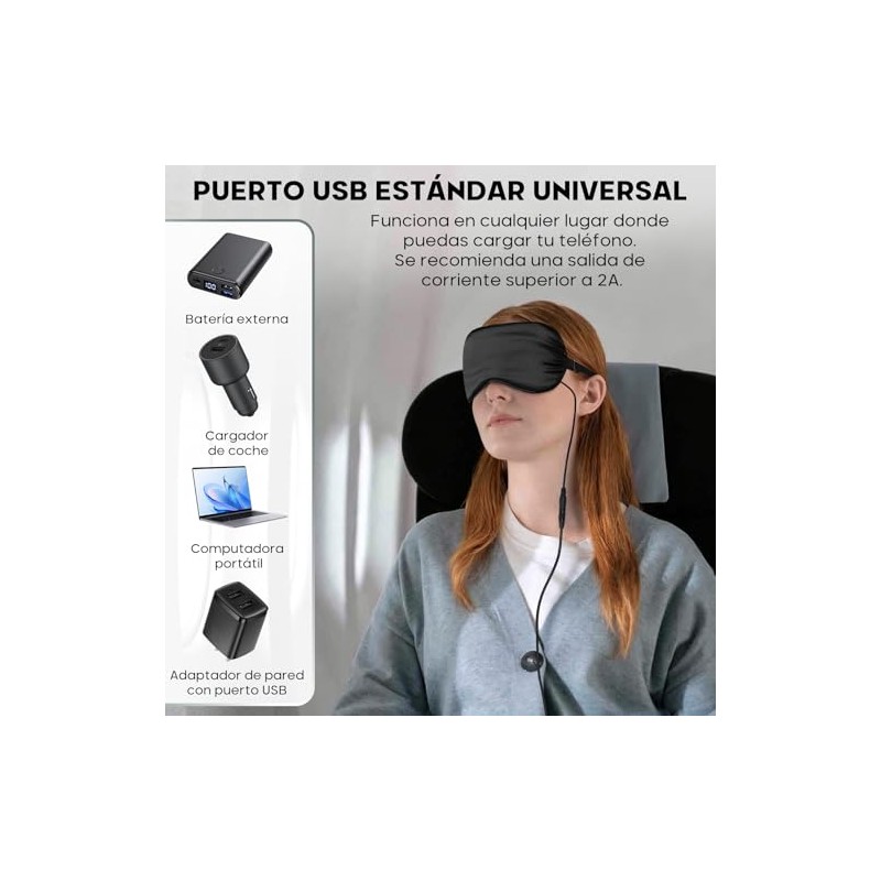 Antifaz Termico para Ojos USB con 5 Niveles de Temperatura,
