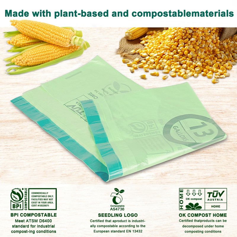 13 Gallon,100 Count, Compostable Trash Bags with Drawstring,Tear Resistant Kitchen