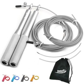 InnoTi Skipping Rope Adult Fitness - With or Without Ballast - Speedrope Rope Skipping Crossfit for Boxing - Non-Slip Lightweight Aluminium Handles for Double Unders (Silver)