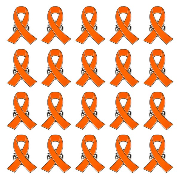 WANDIC Orange Ribbon Pins, 20 Pack Orange Ribbon Brooches with Hope, Enamel Jewellery Pins, Leukemia, Kidney Cancer Awareness, Multiple Sclerosis Gun and Violence