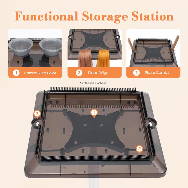 Hair Extension Tool Tray Trolley Cart, Height Adjustable w/RemovableTray