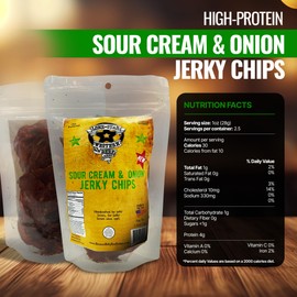 Lone Star Sour Cream & Onion Jerky Chips - 2.5 oz Resealable Bag - Crispy High Protein Snack - Made in the USA