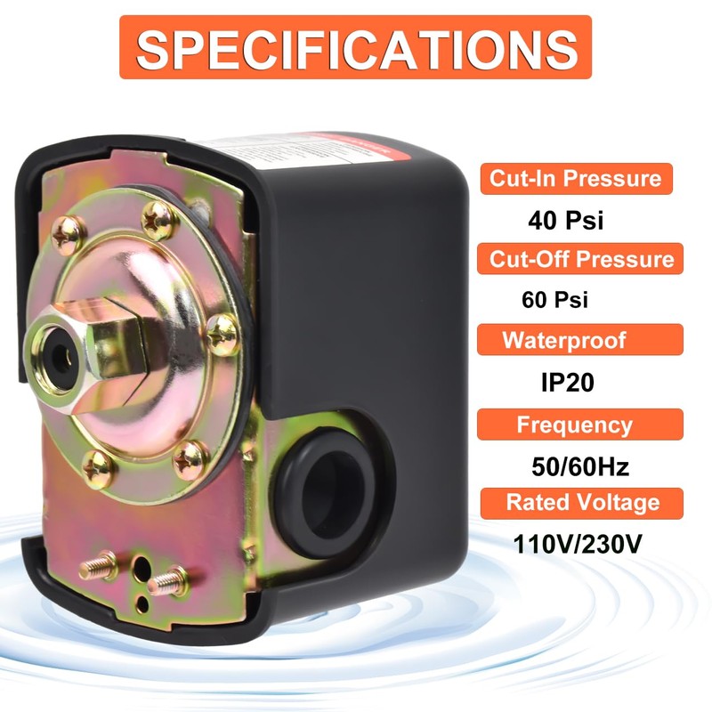 40-60PSI Water Pressure Switch for Well Pump, Heavy Duty 110V