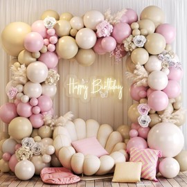 Neutral Balloons Arch Kit, 122Pcs Ivory White Macaron Pink Nude Matte Balloons for Girls Boho Birthday Bridal Wedding Engagement Dusty Pink Party Baby Shower Anniversary Decorations