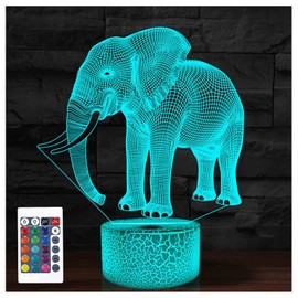 Comiwe Elephant 3D Illusion Night Light Toy, Decoration LED Bedside Lamp, 16 Colours, Changing with Remote Control, Christmas Decoration Lamp, Birthday Gift for Girls, Boys, Children and Friends