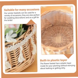 Flower Girl Basket, 2Pcs 8x6.5" Woven Wicker Basket with Handle & White Ribbon Bow Baskets for Easter Weddings Party Outdoor Picnic Home Garden Decor.-