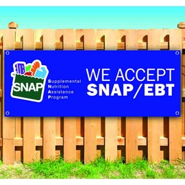 We Accept SNAP Banner 13 oz | Non-Fabric | Heavy-Duty Vinyl Single-Sided With Metal Grommets | EBT, Food, Drinks, Credit Cards