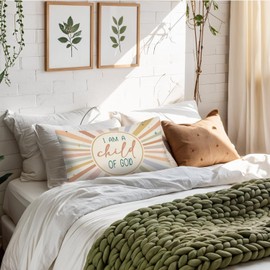 LIANGW Boho Sun Christian Nursery 12x20 Pillow Cover, Christian Home Decor, I Am A Child of God Bible Verse Decorative Throw Pillow Covers Pillowcases for Children Kids Playroom Bedroom Decor