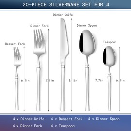 20-Piece Silverware Set Luxury Stainless Steel Small Waist Cutlery Set for 4 Vintage Style Flatware Set for Home Kitchen, Mirror Polished, Dishwasher Safe