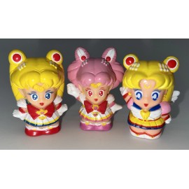 Bandai 3 Eternal Sailormoon Super Sailor Chibi Moon Finger Puppet Figures 1996 2”