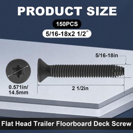 Blulu 150 Pack Qty 5/16-18x2 1/2 Flat Head Trailer Deck Screws Wood to Metal Self-Tapping Torx Screws Thread Cutting Floor Board Trailer Deck,T40 Star Drive