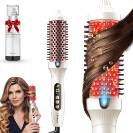 Infrared Bounce Brush, Heated Thermal Round Brush with Negative Ion Technology, 10 Heat Settings for Blowout Look with Hair Care Oil, Straightening & Curling, Suitable for All Hair Types, Cream White