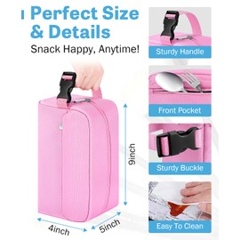 Neverwhy Kids Small Insulated Snack Bag Lunch Box,Collapsible Reusable Small Lunch Bag with Snap Buckle Handle for School Beach Travel Picnic,Pink 5-Can(3L)