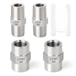 GASHER 4PCS 304 Stainless Steel Pipe Fitting, Hex Nipple Hex Coupling, 1/2" x 1/2" NPT Male Thread Pipe, 1/2Inch x 1/2Inch NPT Female Thread Pipe
