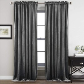 Gray Velvet Curtains 84 inch - Soft Thick Velvet Blackout Curtain Drapes Thermal Insulated Window Treatment Set Panels for Living Room / Dorm, W52 x L84-inch Per Panel, Set of 2