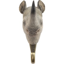 WILDLIFEGARDEN Wildlife Garden WG4536 Hook Rhino - Hand Carved Animal Hook Made of Wood and Metal - Collection of African Animals