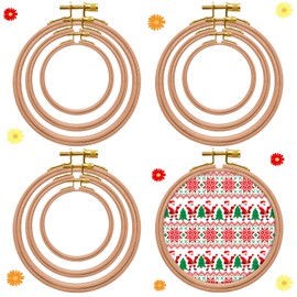 DoubleFill 9 Pcs Beech Wood Embroidery Hoops Sizes from 4 Inch to 6 Inch Frame Circle Hoops Ring Hanging Display Cross Stitch Ornament Gift Vintage Beech Wood Frame Kits for Craft Sewing Gifts