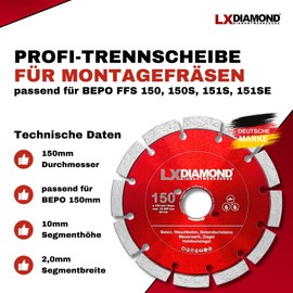 LXDIAMOND Diamond Cutting Disc 150 mm – Diamond Disc Suitable for Bepo FFS 150 151 Mounting Milling Cutter Window Joint Cutter – 150 mm Cutting Disc for Concrete Masonry Brick – Premium Quality
