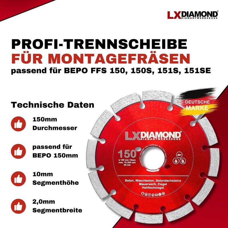 LXDIAMOND Diamond Cutting Disc 150 mm – Diamond Disc Suitable