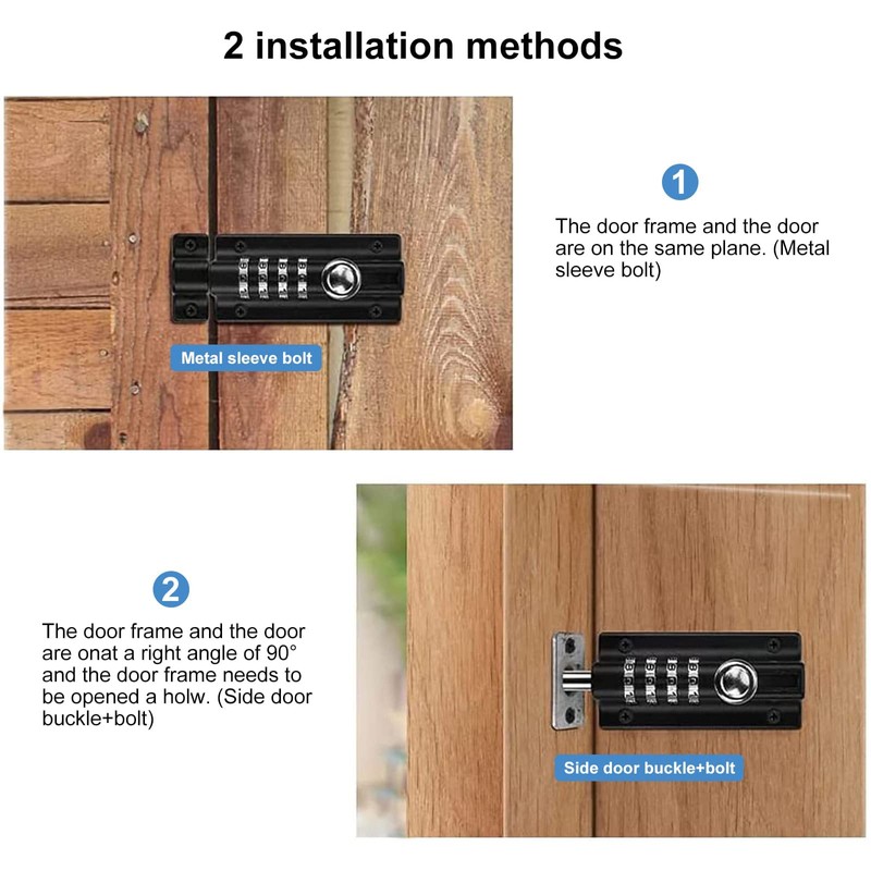 Combination Bolt Door Lock, 4-Digit Combination Lock, Gate Bolt with