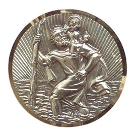 Plakette St. Christophorus, selbstklebend, Goldrahmen, rund