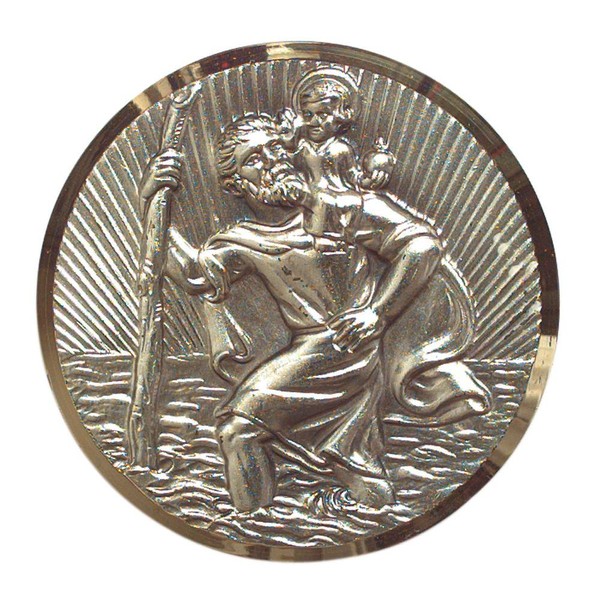Plakette St. Christophorus, selbstklebend, Goldrahmen, rund