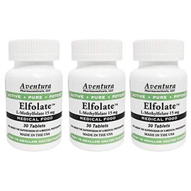 ELFOLATE® 15mg 3 Pack L-Methylfolate Methyl Folate Methylfolate Medical Food Supplement Professional Strength Active Pure Potent 30 Tablets