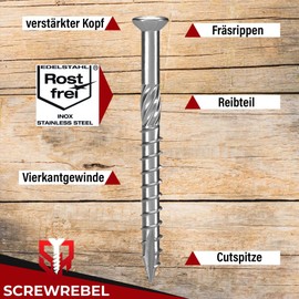 Terrace Screws 5 x 70 T-Inox - Pack of 100 Hardened Stainless Steel C1, Torx 25 Including Stainless Steel Bit - AISI 410 Martensitic