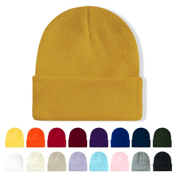 AGLIFEFY Winter Beanie Acrylic Knit Cuffed Plain Hats Skull Cap