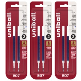 Uni-Ball Signo 207 Gel Pen Refills, 0.7mm, Medium Point, Blue Ink, Pack of 6