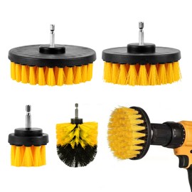 Ciusdkler Brush Attachment Drill Set, 4 Pieces Rim Brush Power Scrubber 2 Inches/3.5 Inches/4 Inches/5 Inches, Yellow Cleaning Brush for Bathtubs, Sinks in the Bathroom, Sink, Kitchen Walls