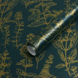 Kitico Wallpaper Peel and Stick Gold and Green Wallpaper Floral Wallpaper Removable Contact Paper Textured Wallpaper Self Adhesive Wallpaper for Bedroom Furniture Decorate Vinyl Roll 17.3''x118.1''