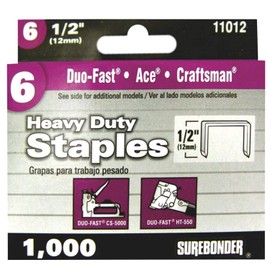 Surebonder #6 Heavy Duty Wide Crown Staples for Surebonder, Duofast, and Craftsman Staplers - 1/2" Leg Length- Carpet, Insulation, Roofing Paper - 1000 Staples
