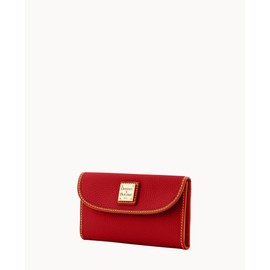 Dooney & Bourke Women's Continental Clutch in Pebble Grain Leather, Trifold Wallet with Multiple Card Holder, Red