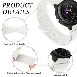 Nylon Strap for Garmin Vivoactive 4s, Venu 3s/2s, Forerunner 255s/265s, Vivomove 3s, 18mm Adjustable Replacement Watch Band Sport Wristband (White)