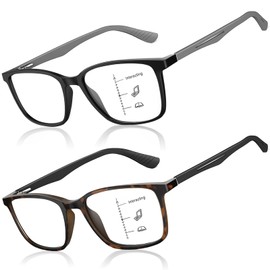 SKYOAK 2 Pack Sporty Style Progressive Multifocus Reading Glasses Men Women, Superior TR90 Frame Anti Blue Light/UV/Eye Strain Computer Readers, Spring Hinge No-Line Multifocal Eyeglasses, 1.5x