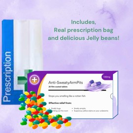 Funny Rude Prank Pill Box Filled with Jelly Beans, Perfect for a Birthday Present, Aprils Fools Day Gift, Christmas, Valentines, Boyfriend, Girlfriend, or just as a Prank Gift (AntiSweatyArmpits)