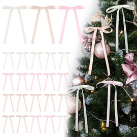 Glitinsel 24 Pcs Coquette Christmas Pink Bow Decoration 5 X7 Inch Pink Satin Ribbon Bows Twist Tie Bows for Xmas Home Wedding Coquette Aesthetic Party Decor(Light Pink Series)