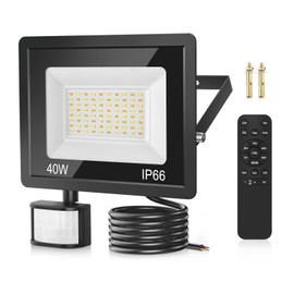 LED Spotlight with Motion Sensor Outdoor 40 W, 3600 lm, 3000 k/4000 k/6000 K, Dimmable Outdoor Light with Remote Control, IP66 Waterproof LED Spotlight, Outdoor Spotlight, Floodlight for Garden, Garage