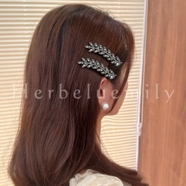 Herbeluemily Hairpin Hair Clip, Bangs, Hair Clip, Bijou, Rhinestone, Hair Access, Set of 2, Black